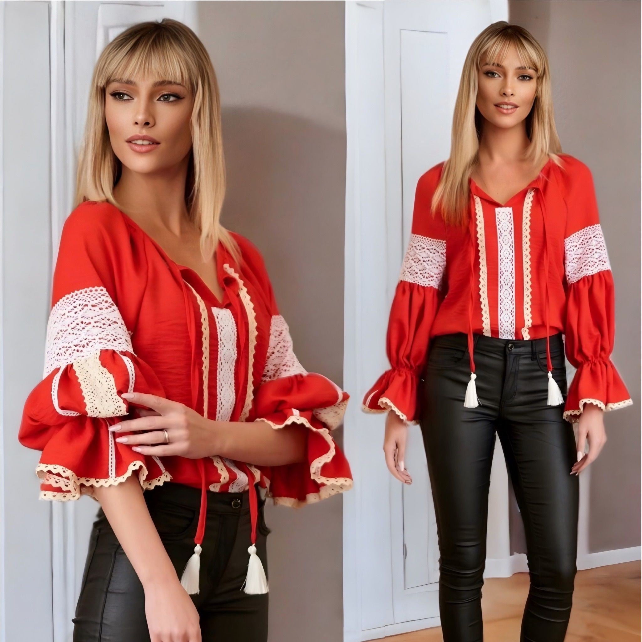 IE Nationala din in rosu cu maneci ample cu volan - Vica 01