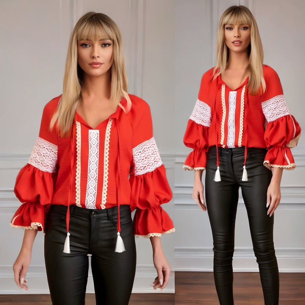 IE Nationala din in rosu cu maneci ample cu volan - Vica 01