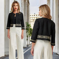 Sacou Traditional, din stofa neagra, cu model tesut crem - Sara