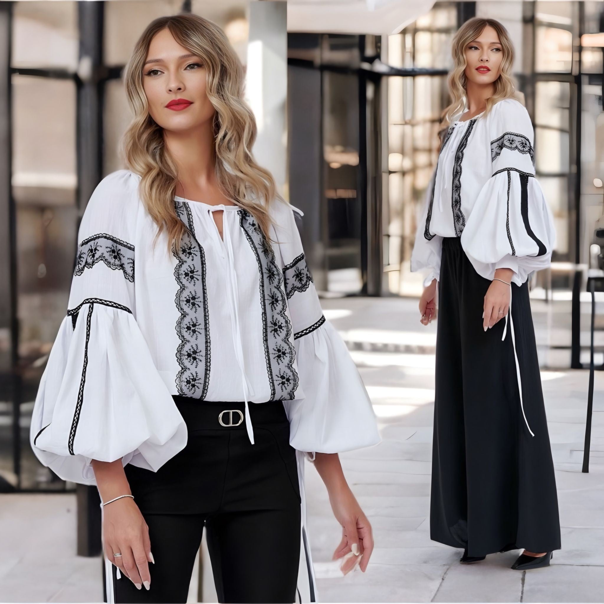 IE Nationala stilizata alba, cu croi modern din panza topita - Iulia