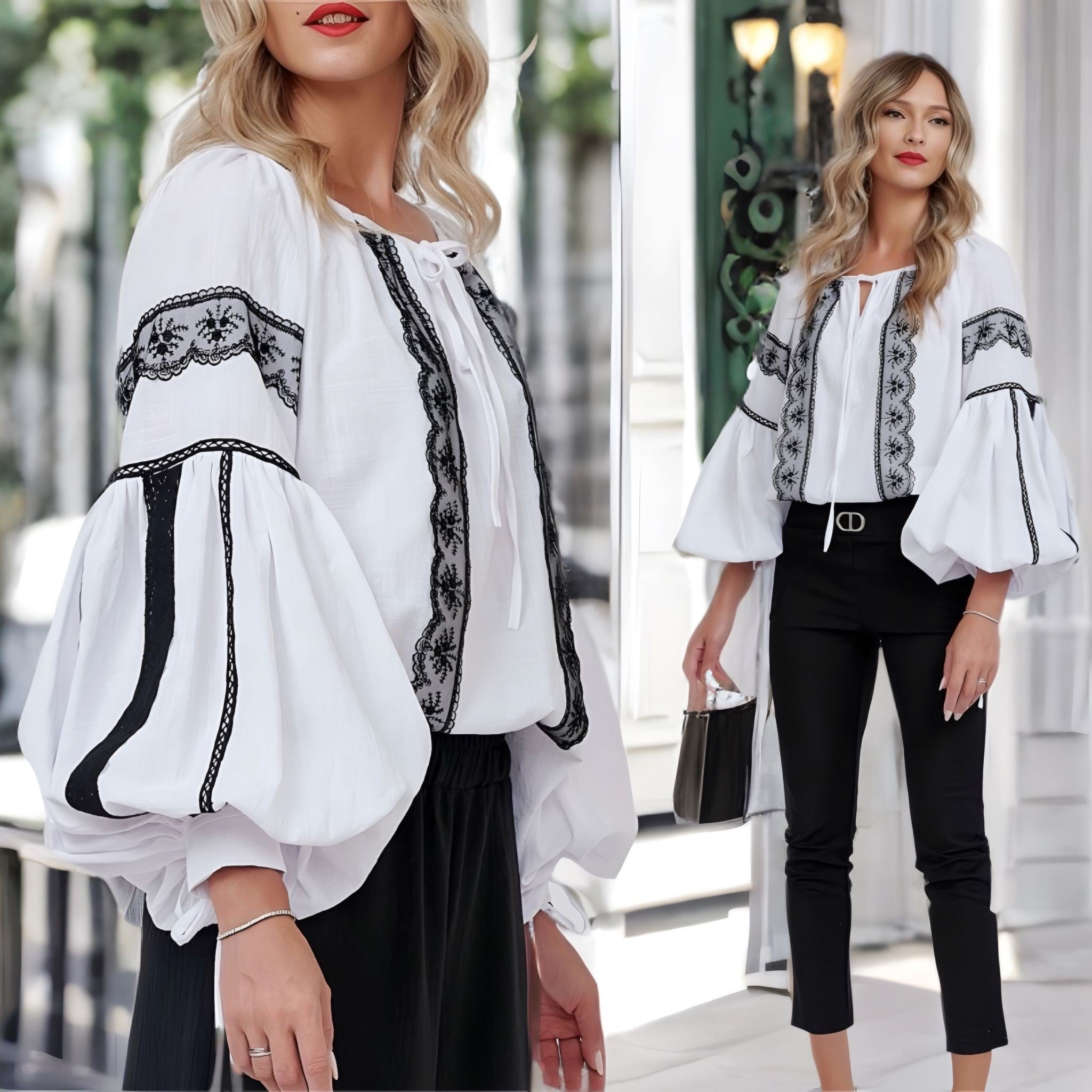 IE Nationala stilizata alba, cu croi modern din panza topita - Iulia