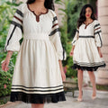 Rochie Nationala din in natural crem cu cordon - Silvia