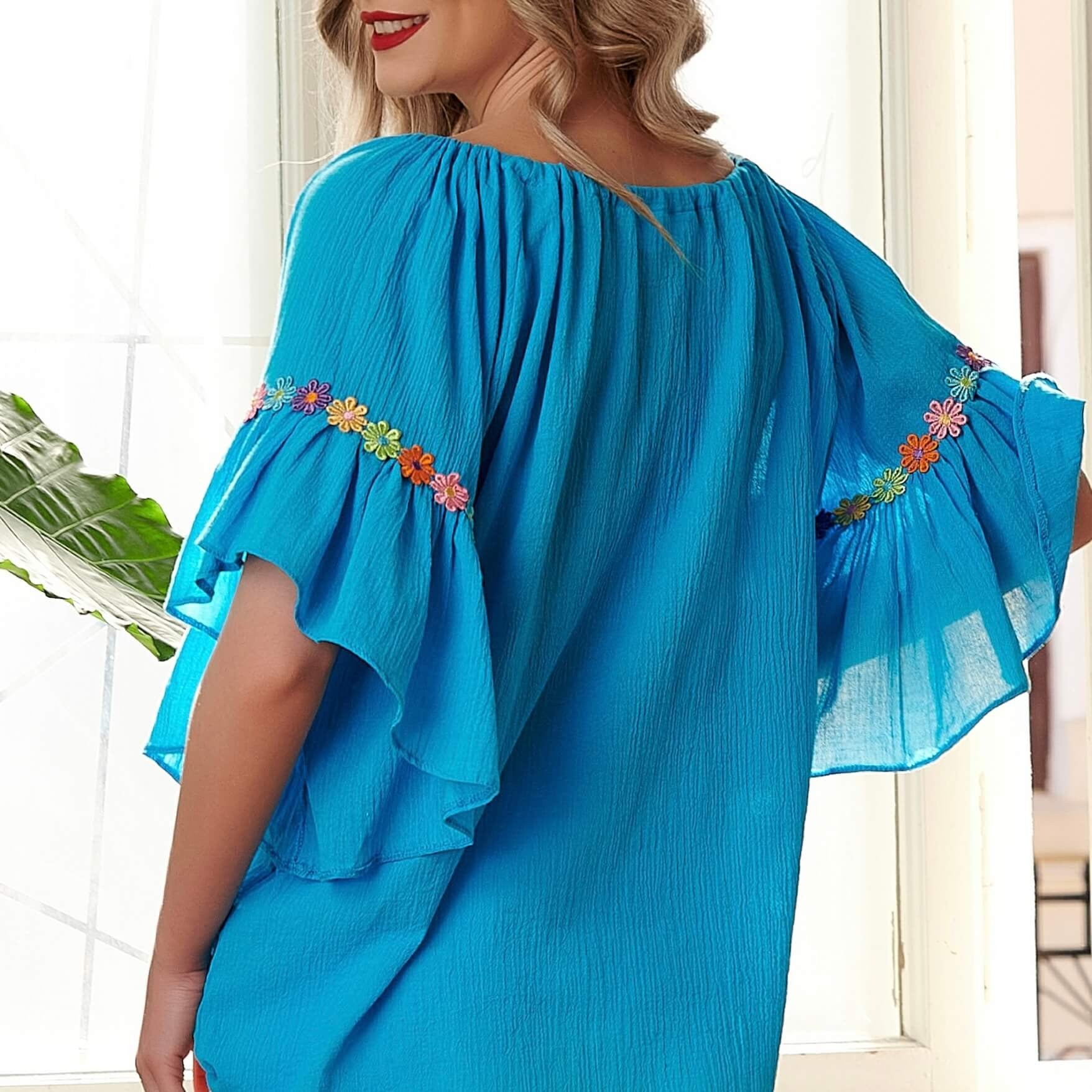 Bluza stilizata din panza topita - turcoaz 05