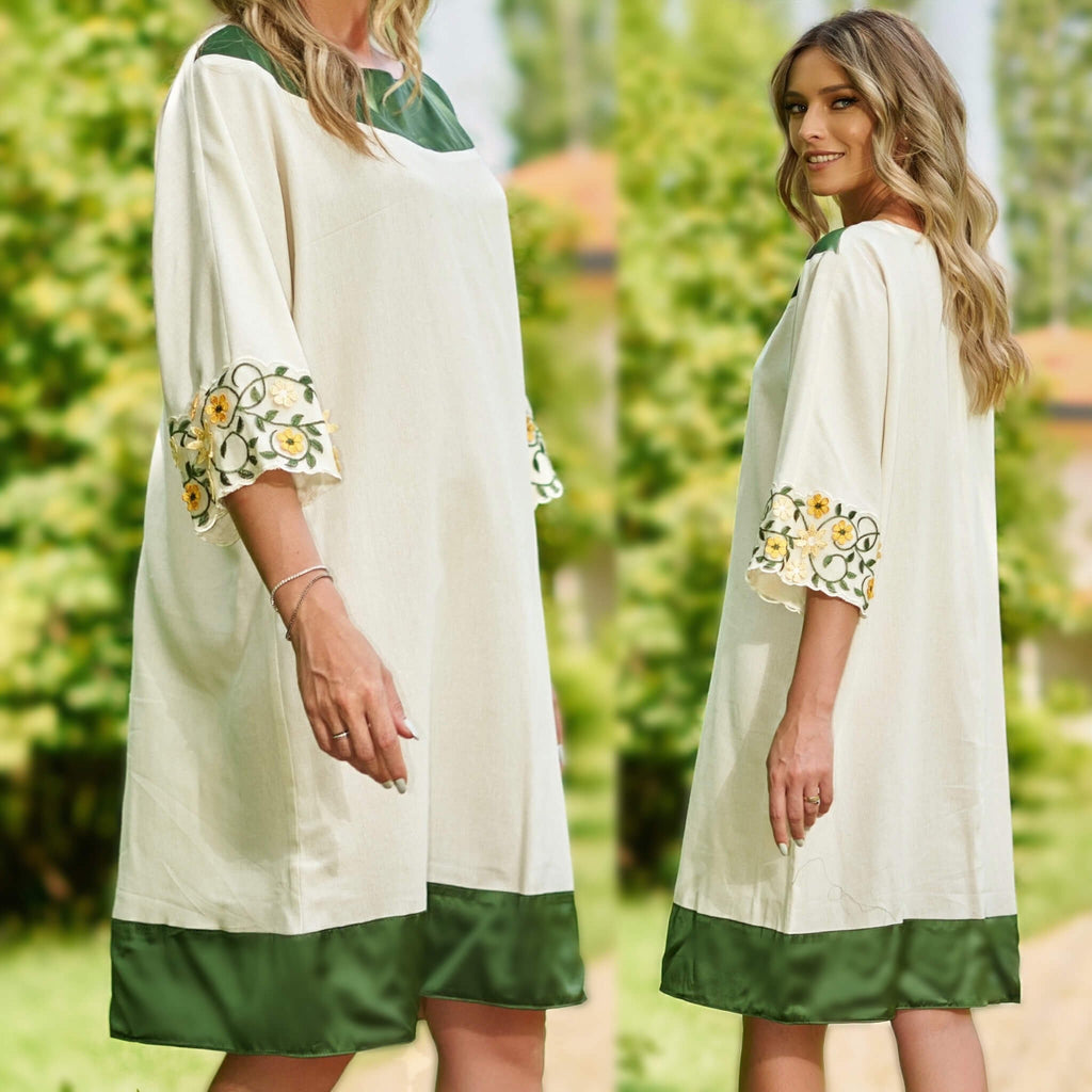Rochie crem din in si dantela brodata - Valentina