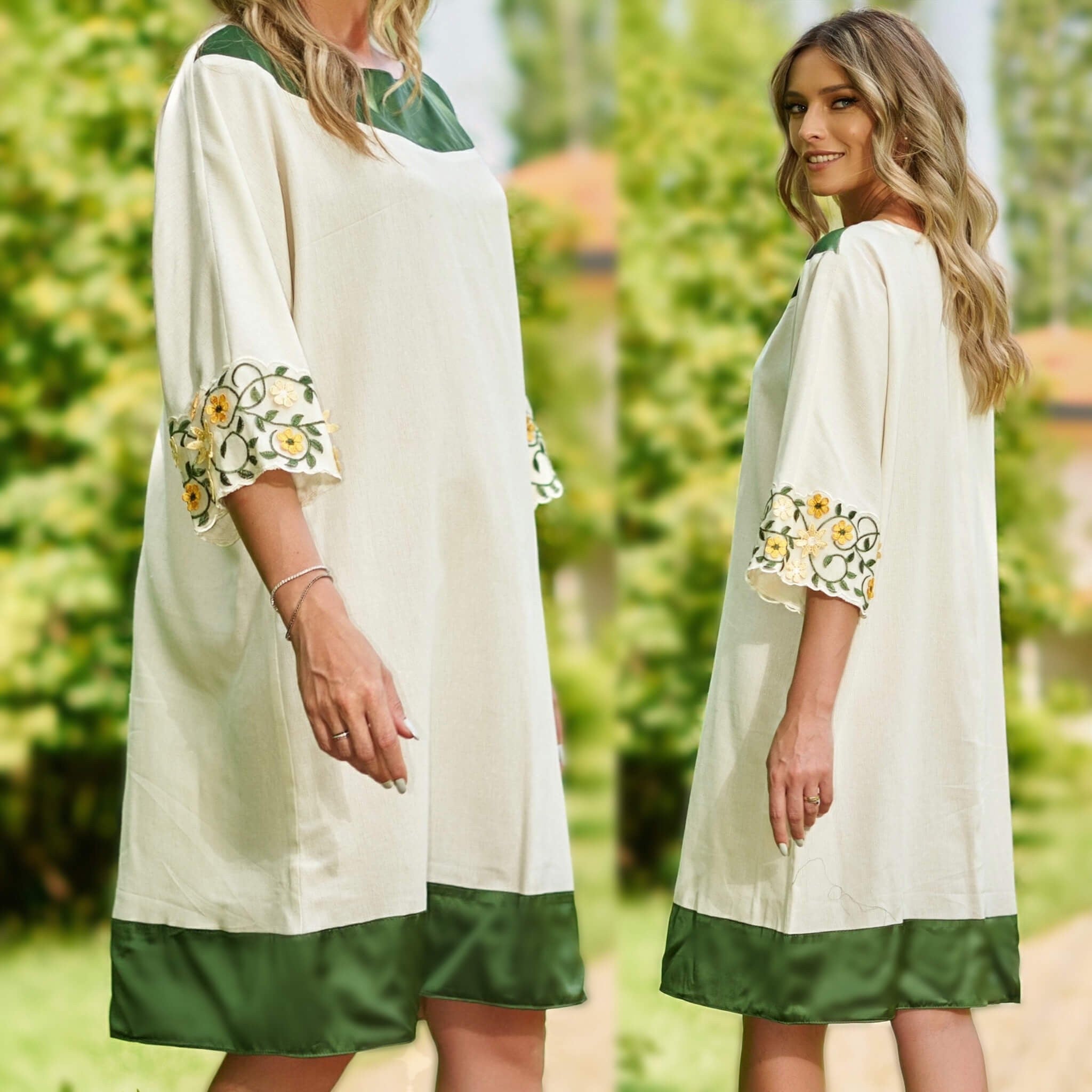 Rochie crem din in si dantela brodata - Valentina