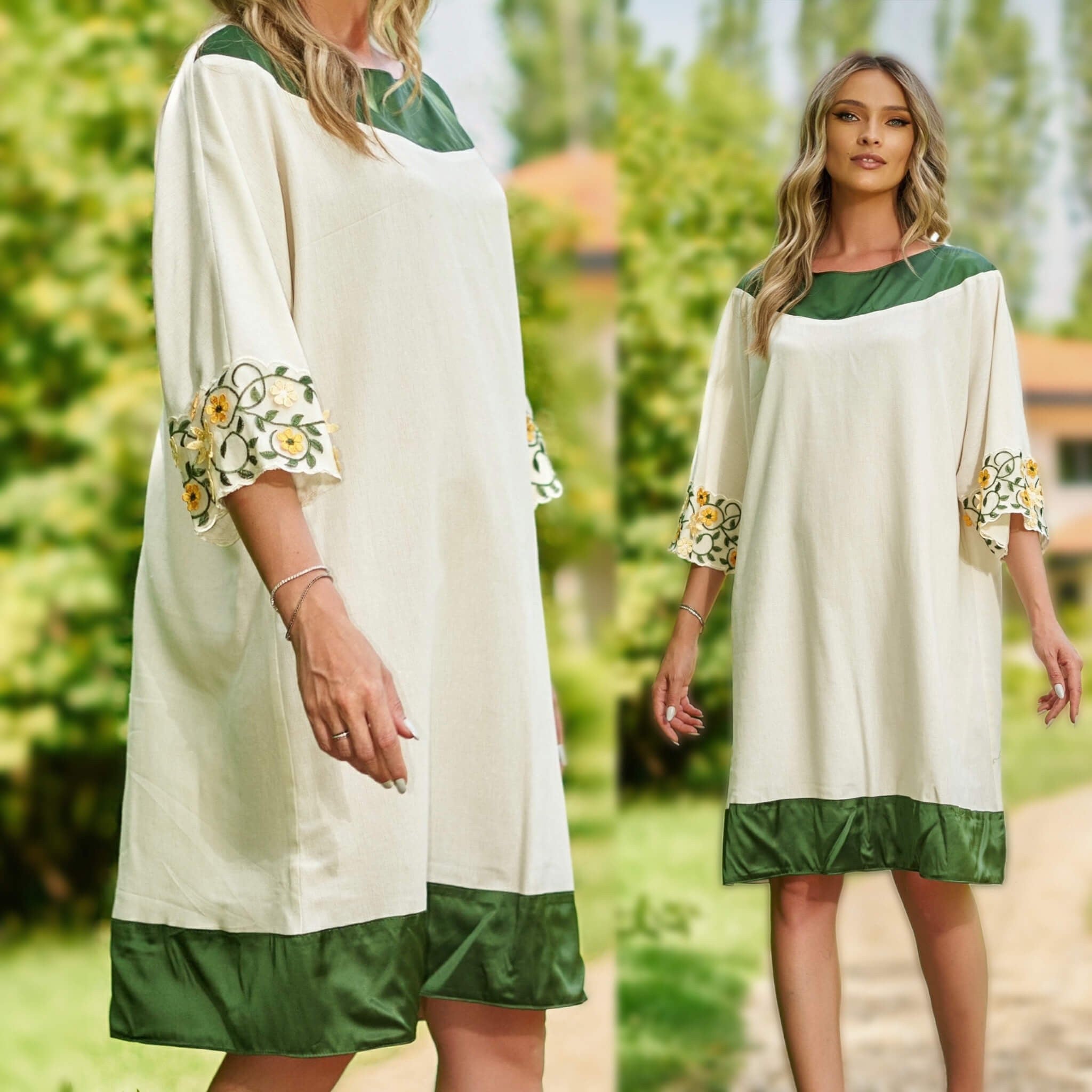 Rochie crem din in si dantela brodata - Valentina