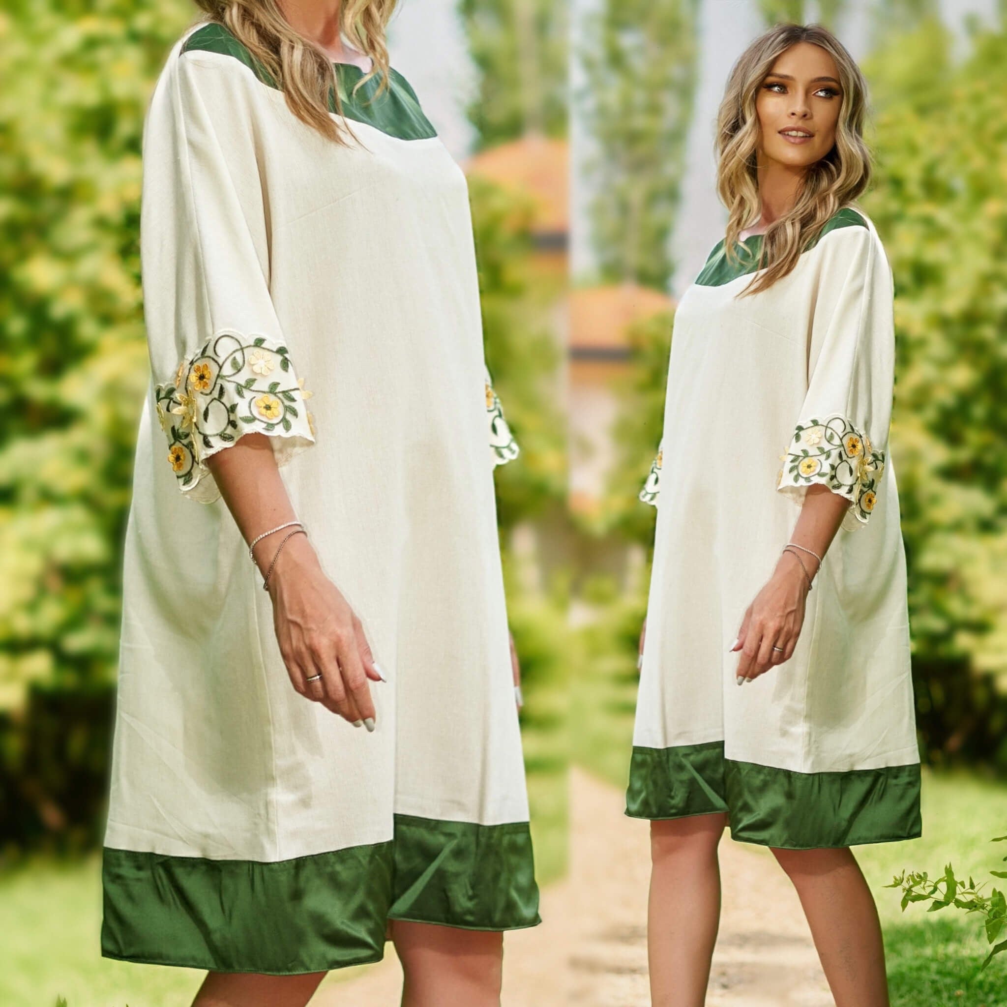 Rochie crem din in si dantela brodata - Valentina