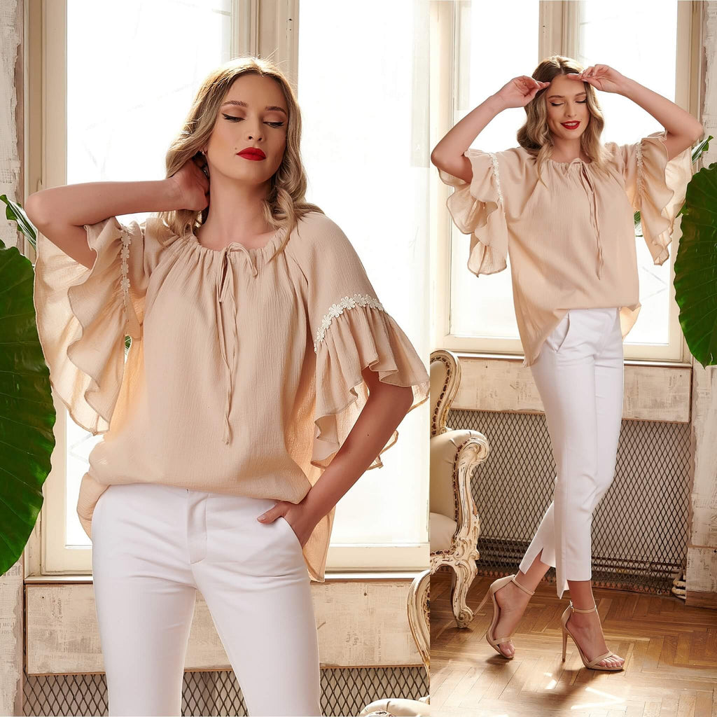 Bluza stilizata din panza topita - crem 02