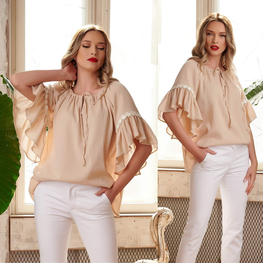 Bluza stilizata din panza topita - crem 02