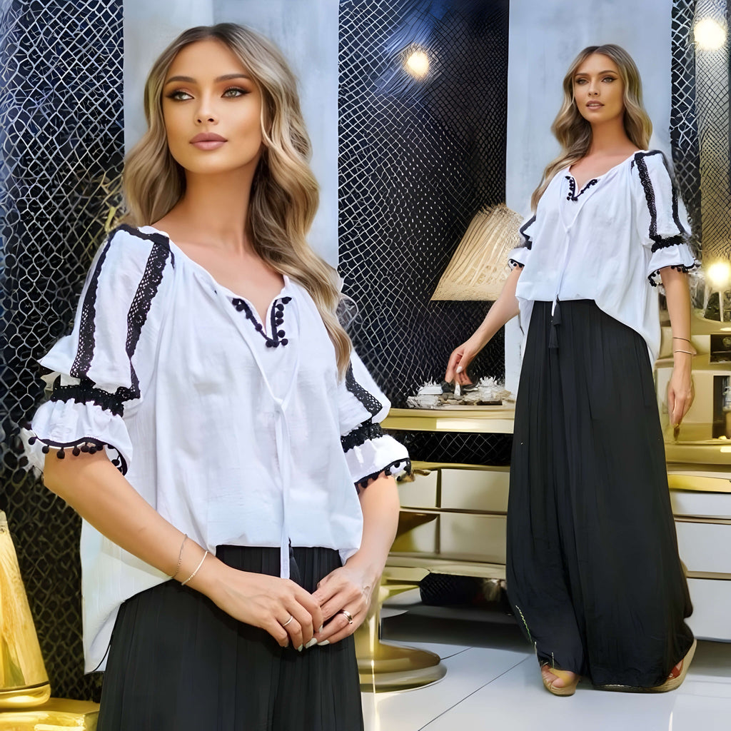 IE Nationala alba, din panza topita cu dantela crosetata - Sabina