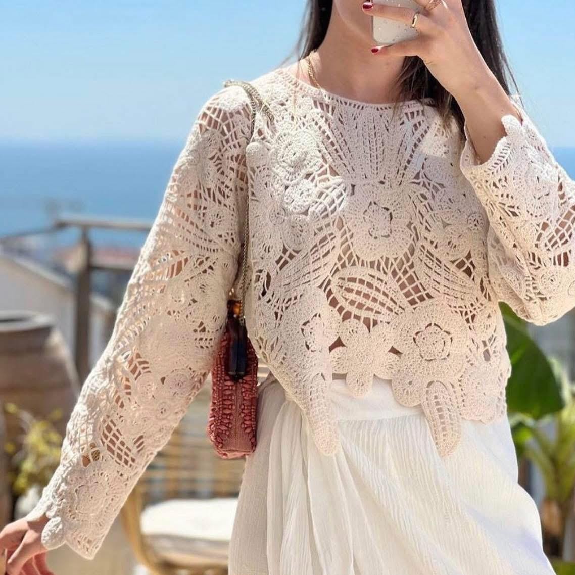 Bluza crosetata din macrame crem - Daria