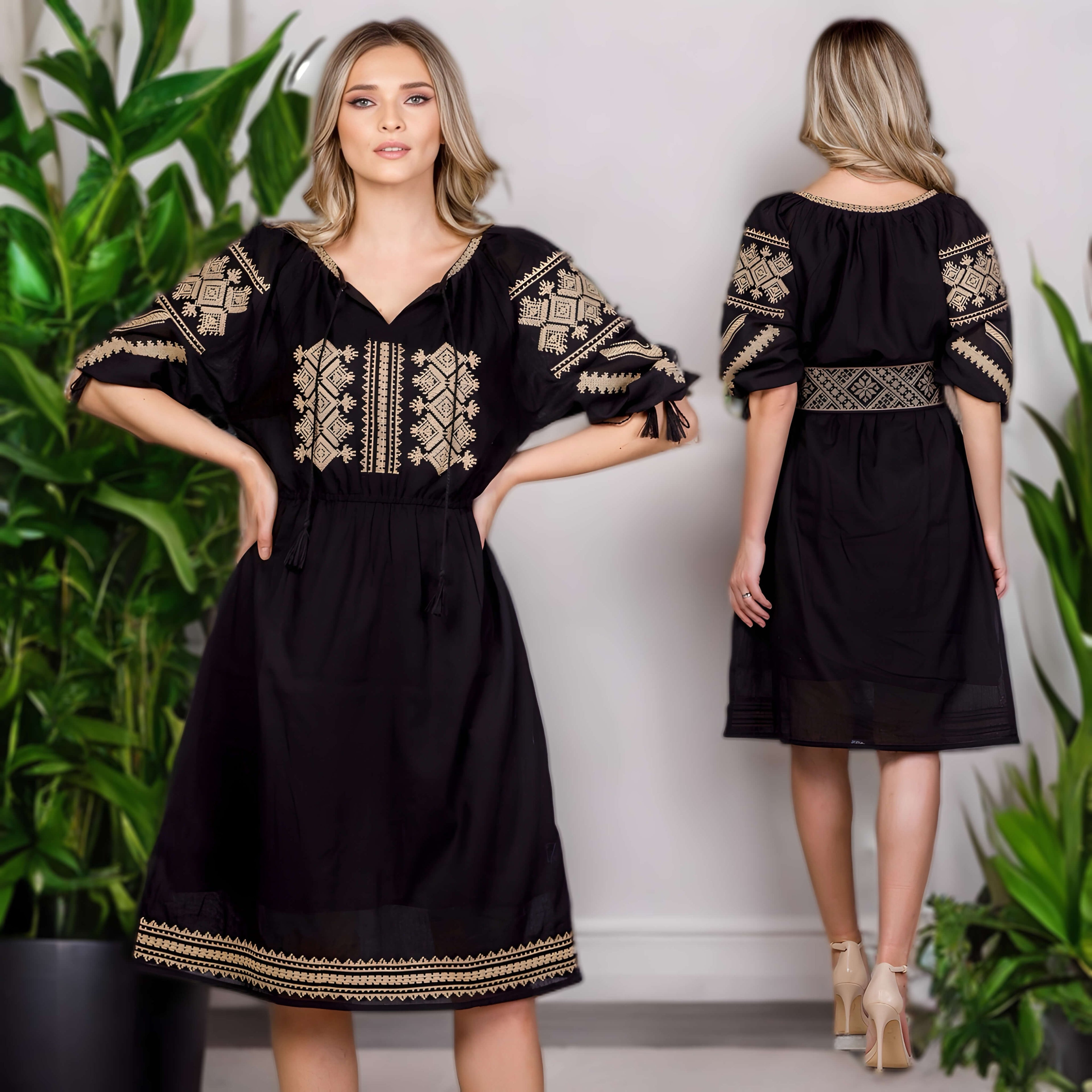 Rochie Traditionala Neagra brodata - Ramona