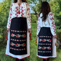 Set, Costum Popular cu 3 piese Traditionale si broderie - Bianca rosu