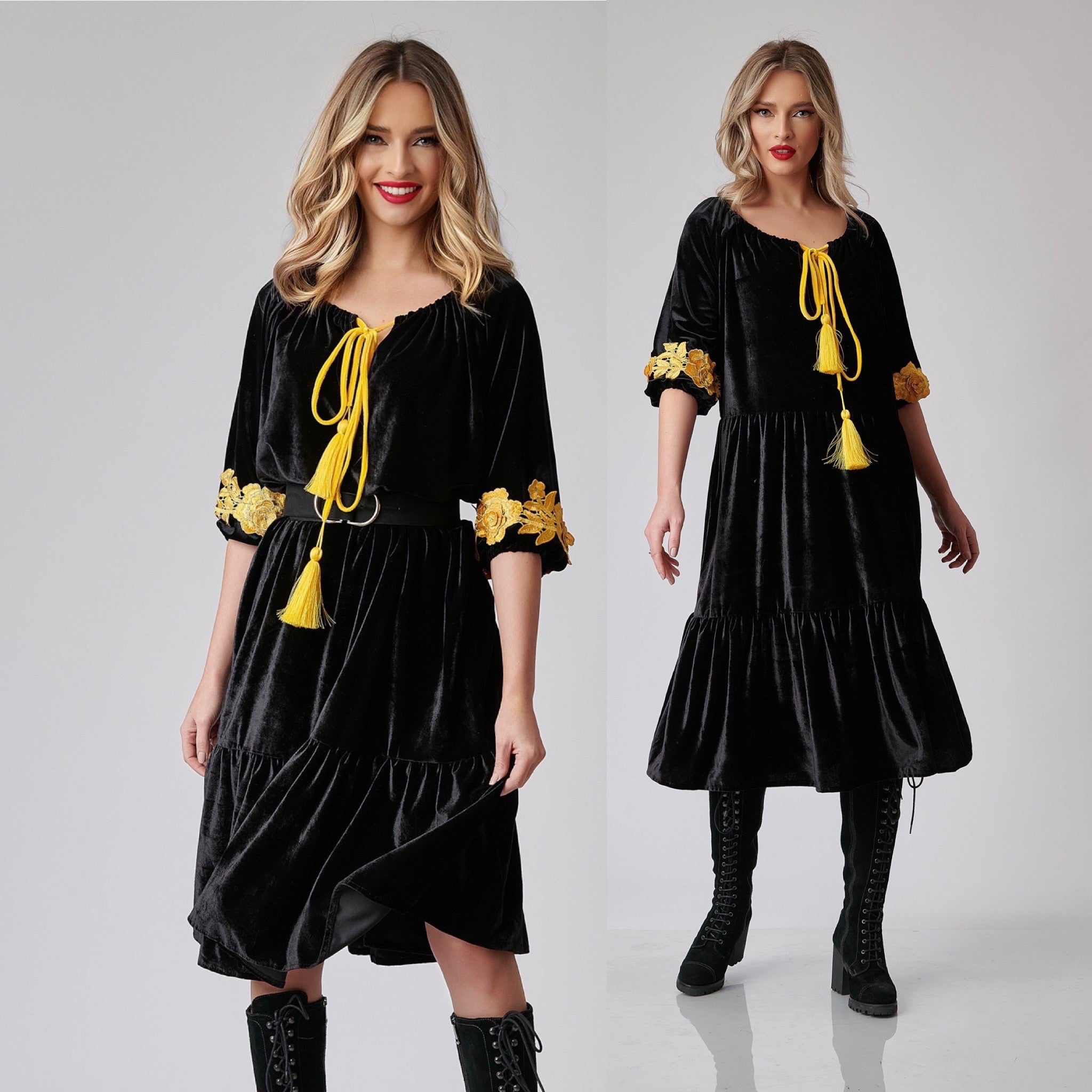 Rochie din catifea neagra accesorizata cu dantela - Valentina