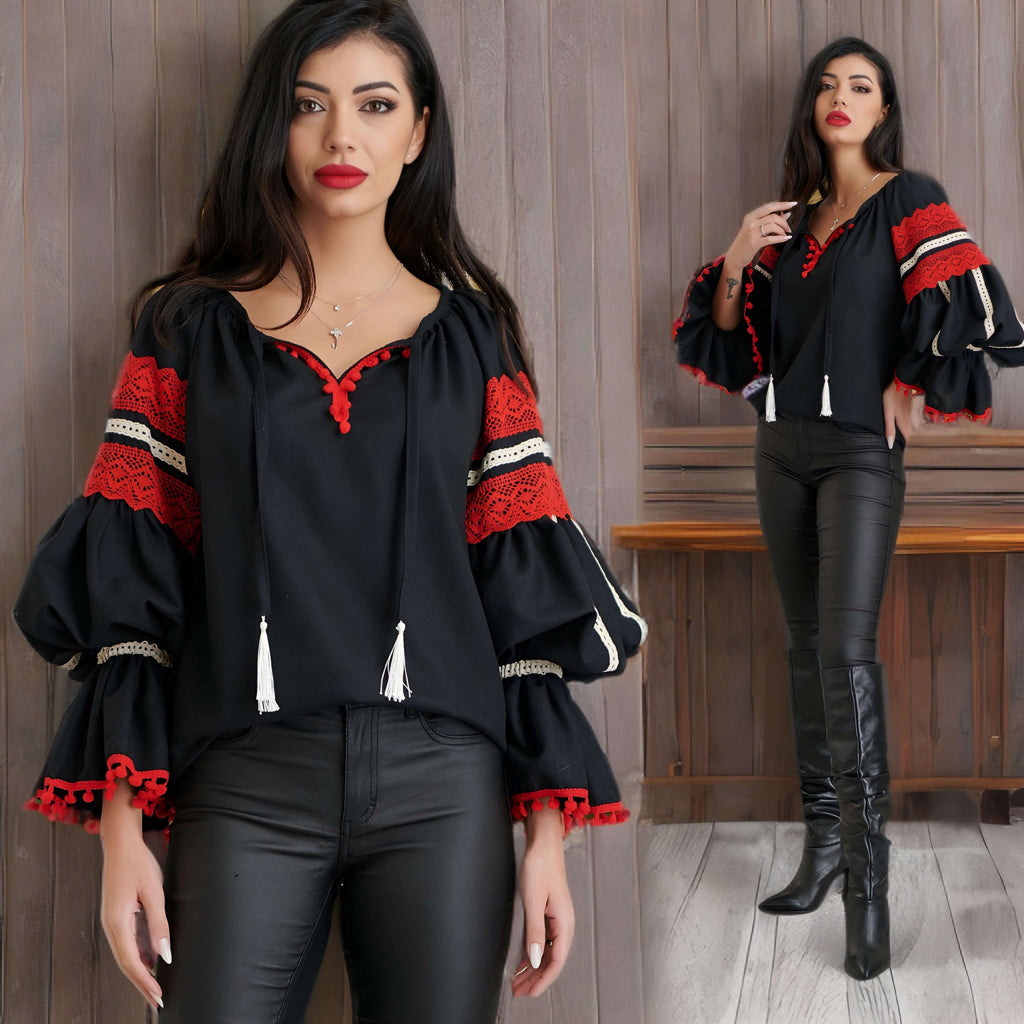 IE Nationala neagra din in, moderna cu maneci clopot - Diana 03 negru