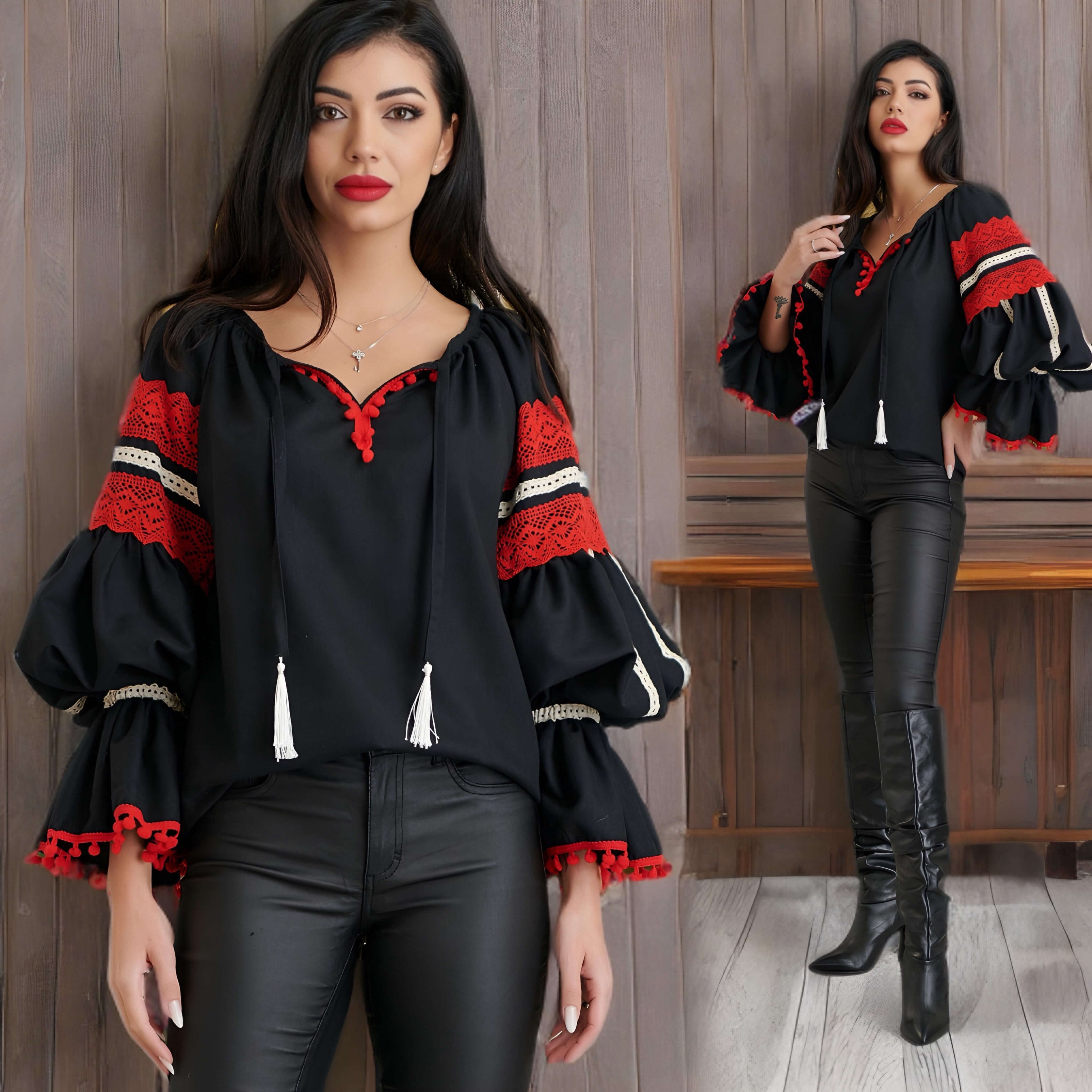 IE Nationala neagra din in, moderna cu maneci clopot - Diana 03 negru