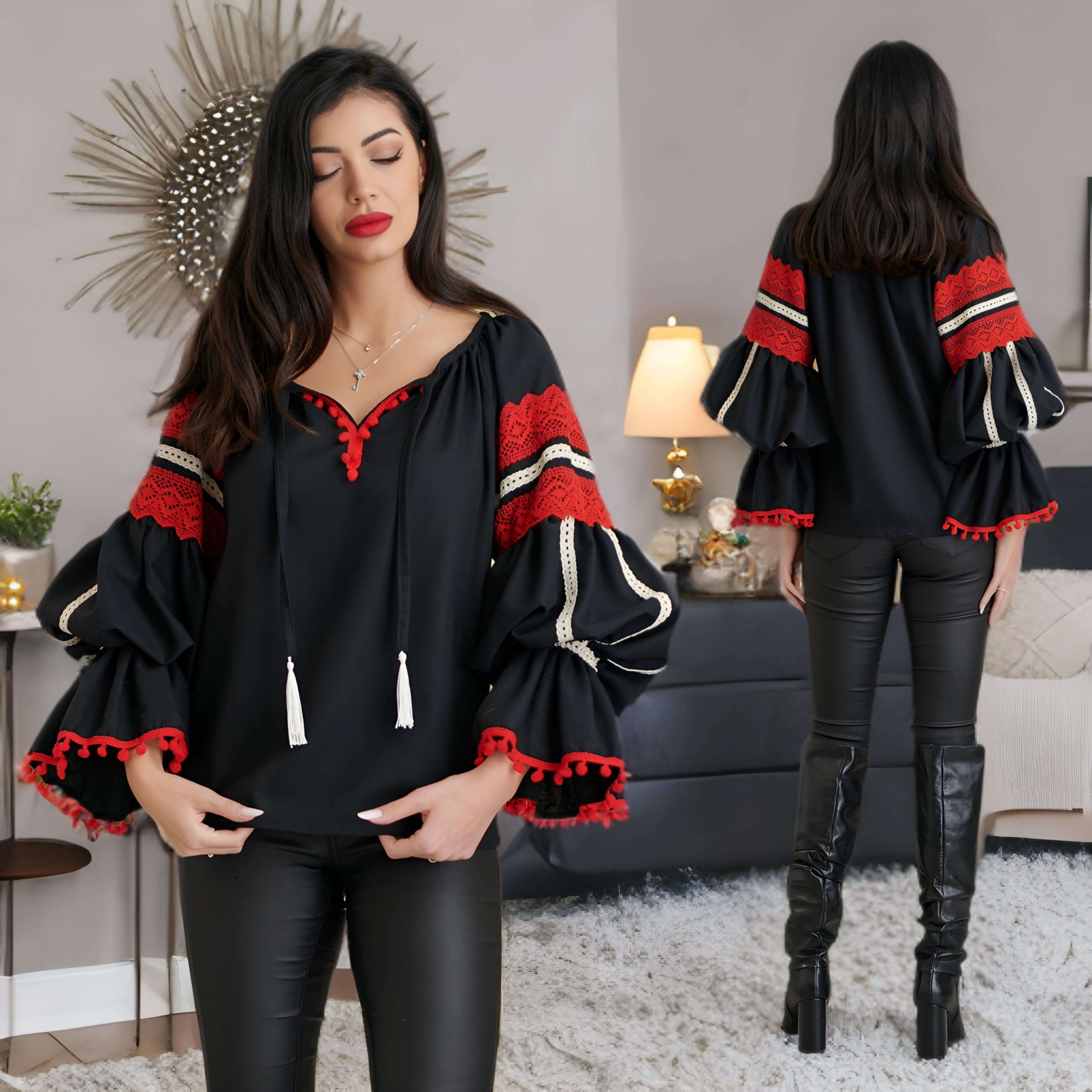 IE Nationala neagra din in, moderna cu maneci clopot - Diana 03 negru