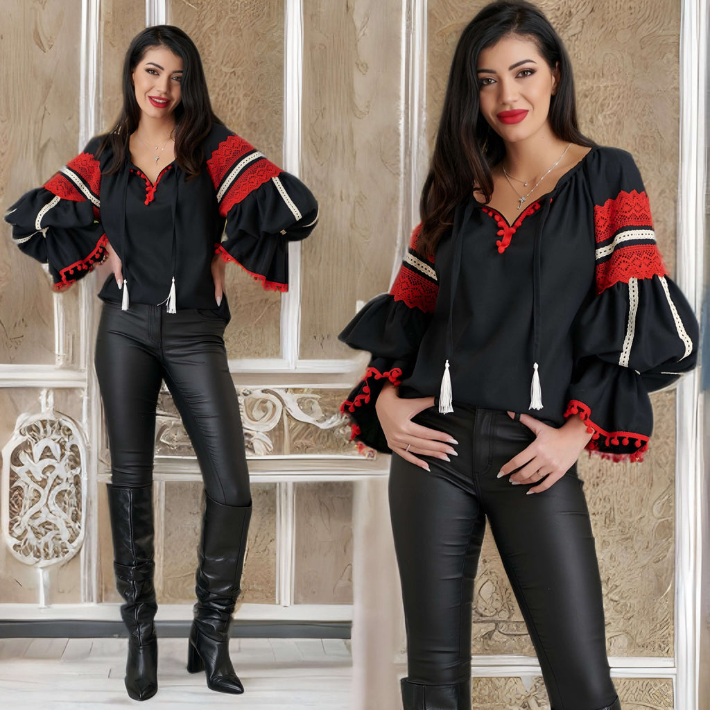 IE Nationala neagra din in, moderna cu maneci clopot - Diana 03 negru