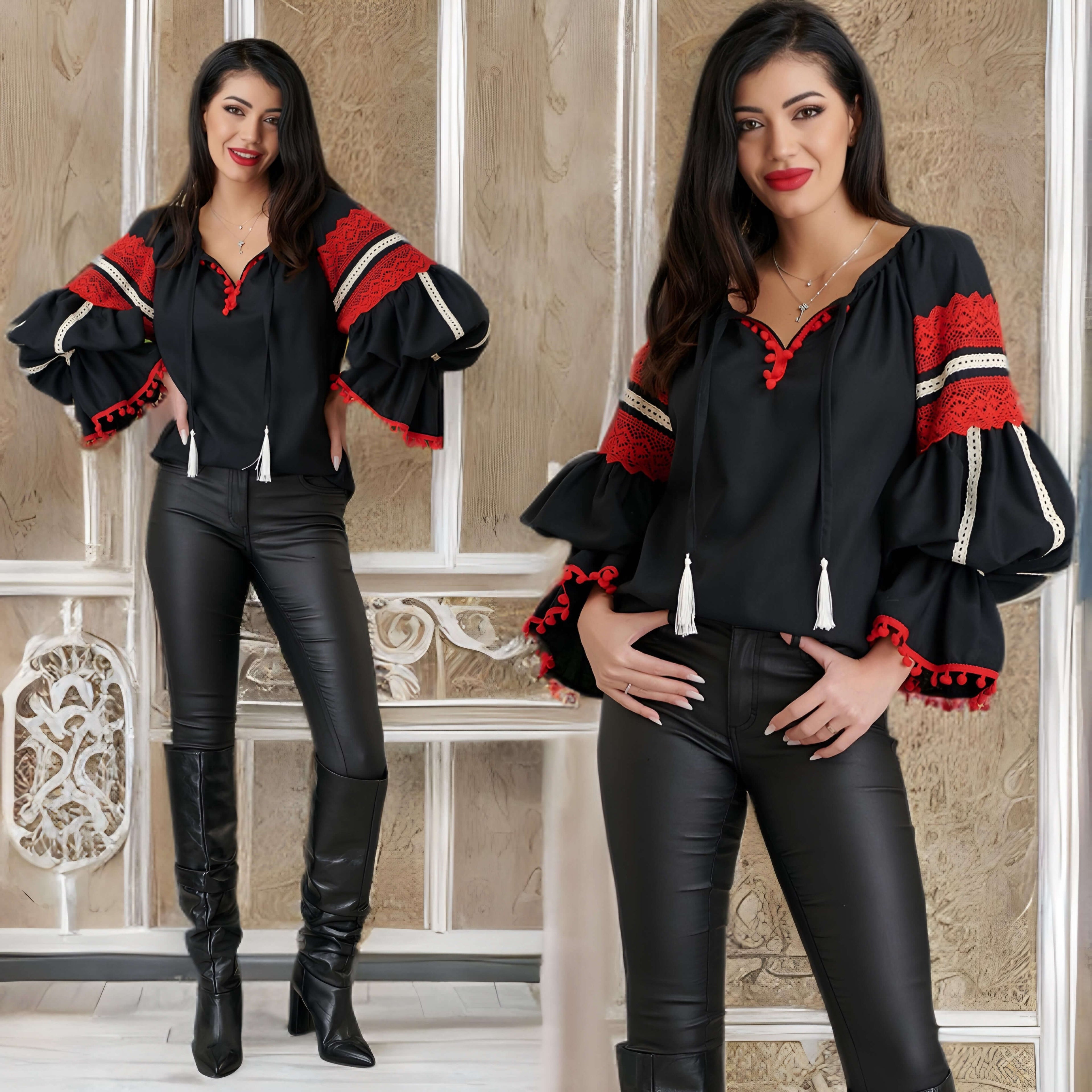 IE Nationala neagra din in, moderna cu maneci clopot - Diana 03 negru