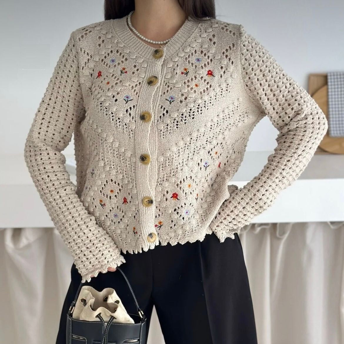 Cardigan brodat bej - Larisa 04