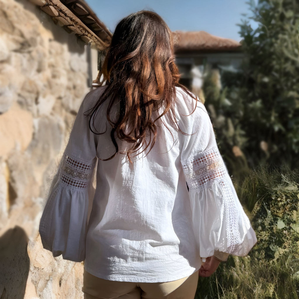 IE Nationala alba din panza de bumbac cu dantela - Alma 02