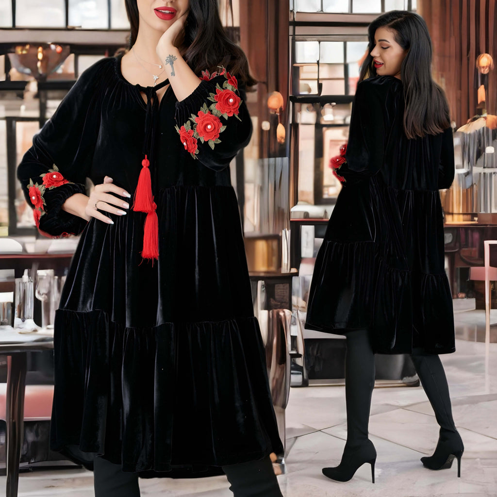 Rochie din catifea neagra cu croi vaporos - Elena 05