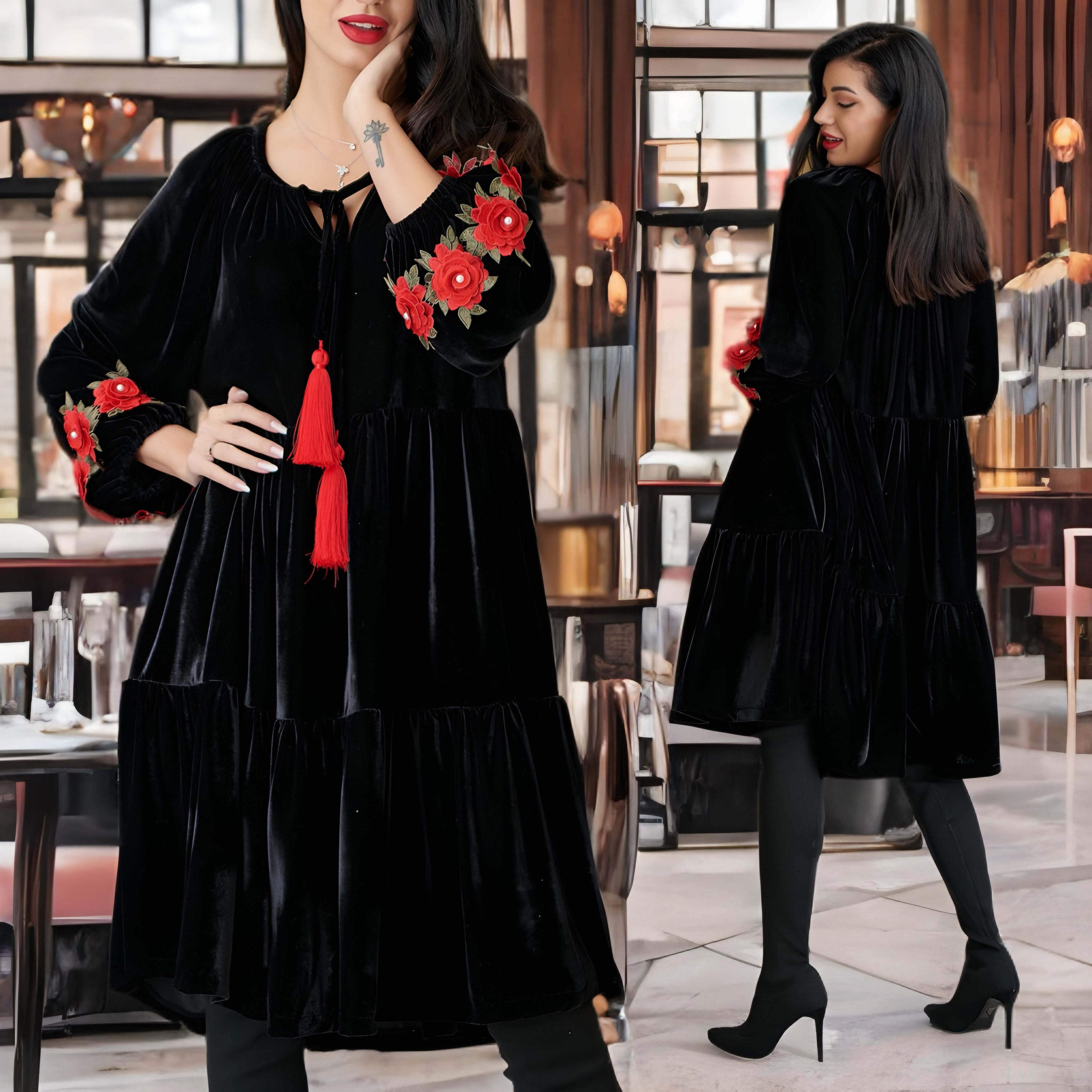 Rochie din catifea neagra cu croi vaporos - Elena 05