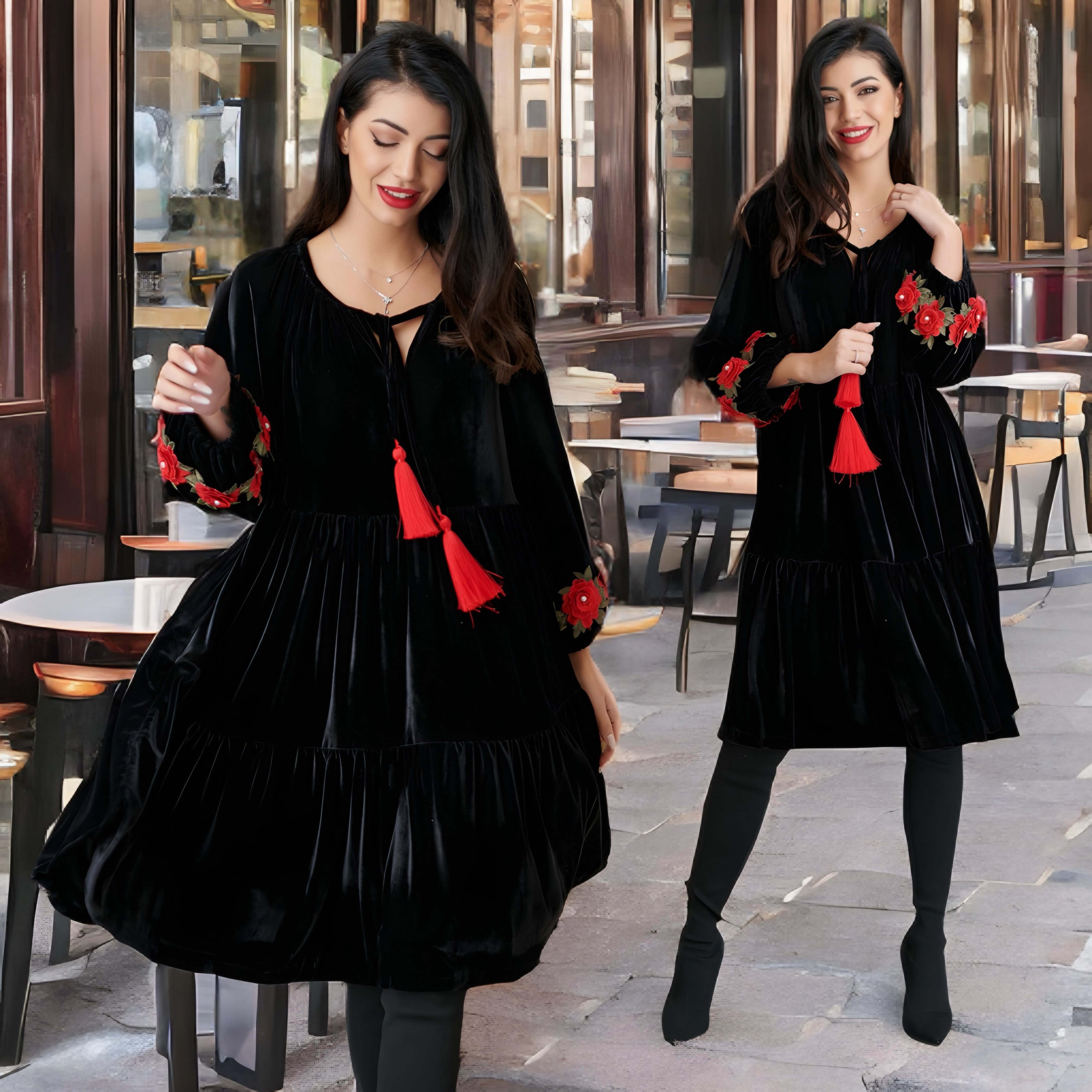 Rochie din catifea neagra cu croi vaporos - Elena 05