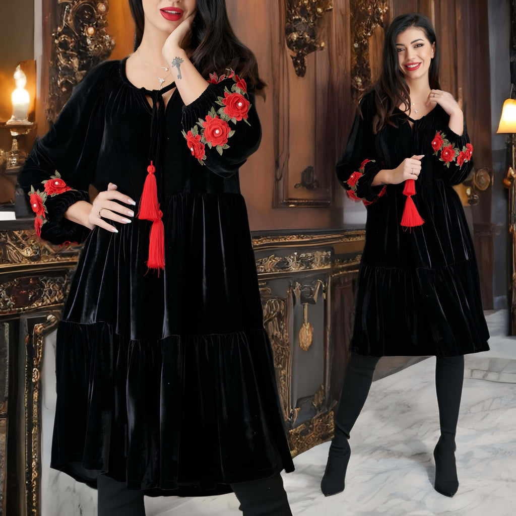Rochie din catifea neagra cu croi vaporos - Elena 05