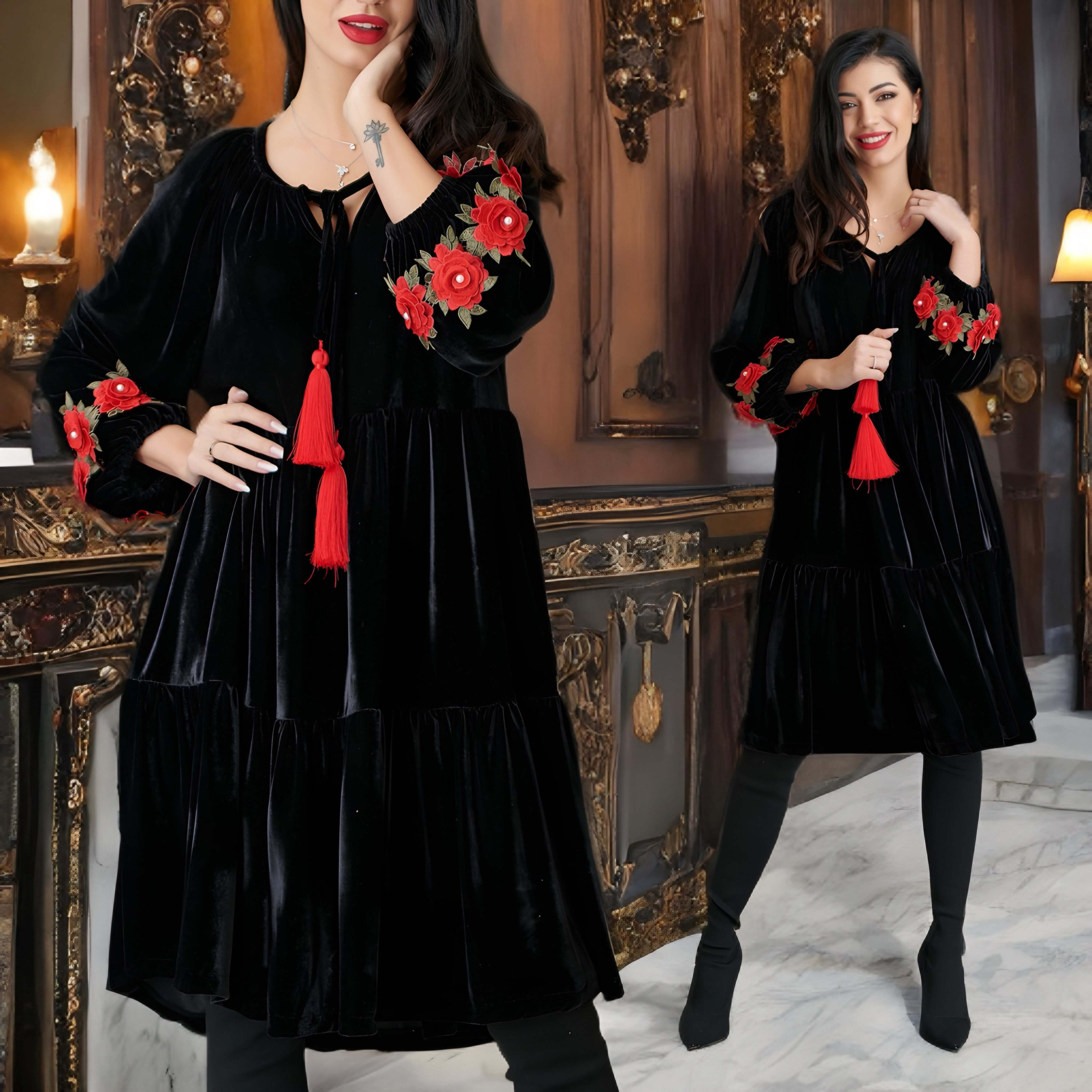 Rochie din catifea neagra cu croi vaporos - Elena 05