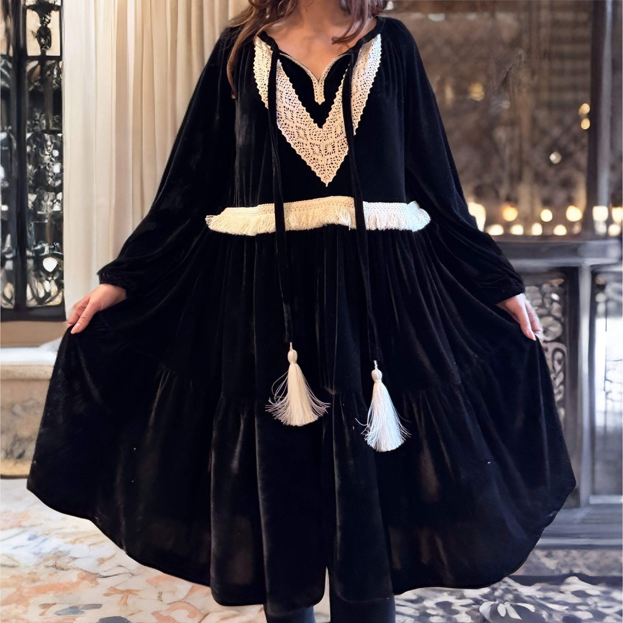 Rochie neagra din catifea cu croi vaporos - Elena negru 06