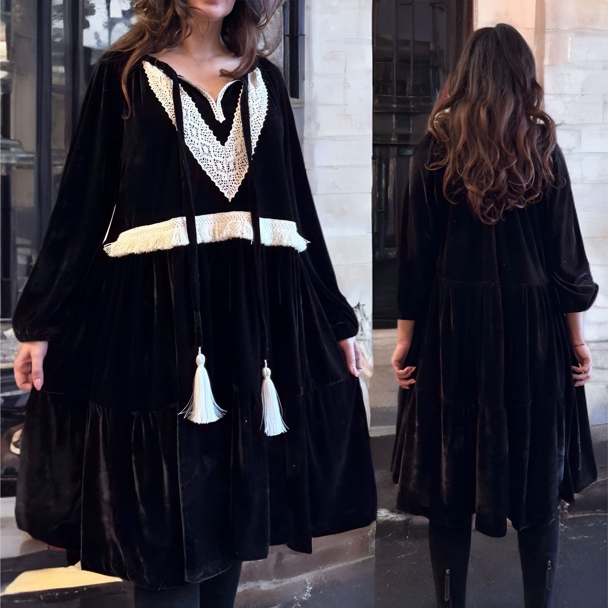 Rochie neagra din catifea cu croi vaporos - Elena negru 06