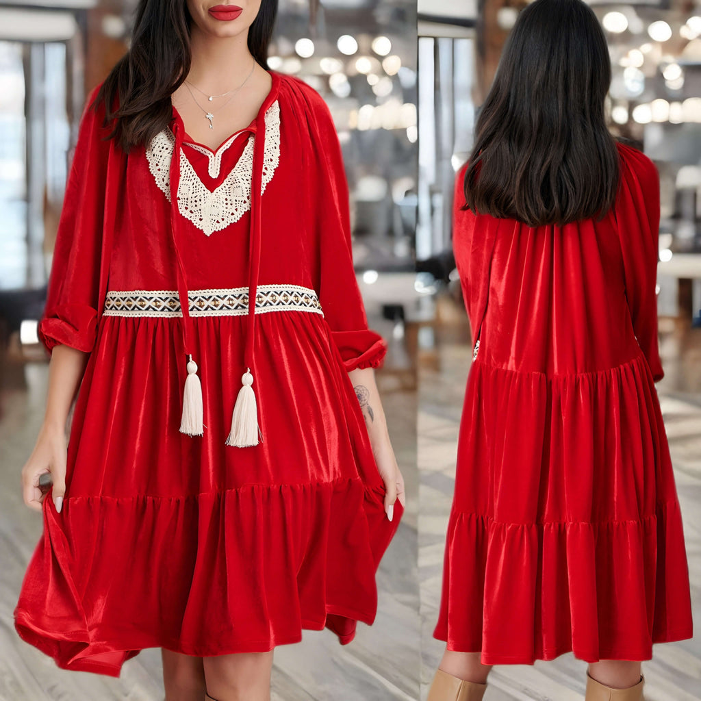 Rochie rosie din catifea cu croi vaporos - Elena rosu 03