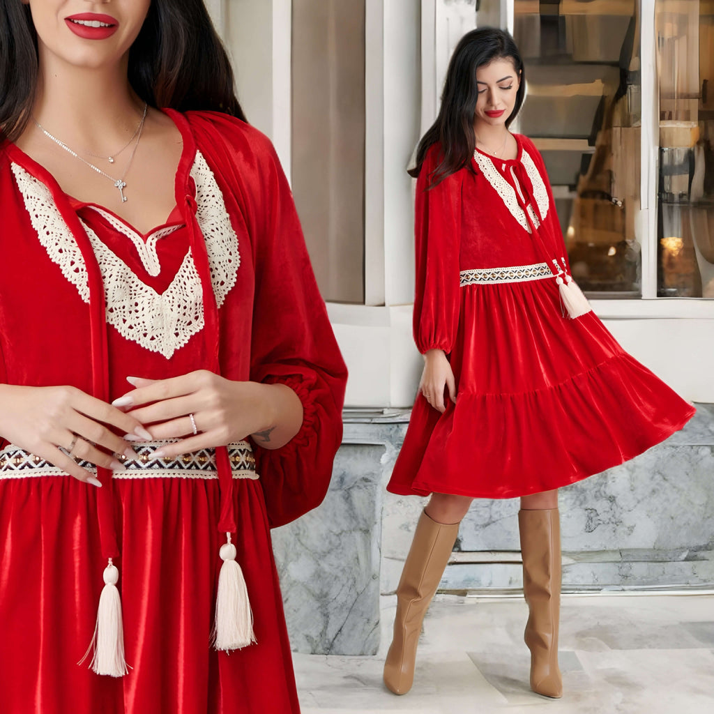 Rochie rosie din catifea cu croi vaporos - Elena rosu 03