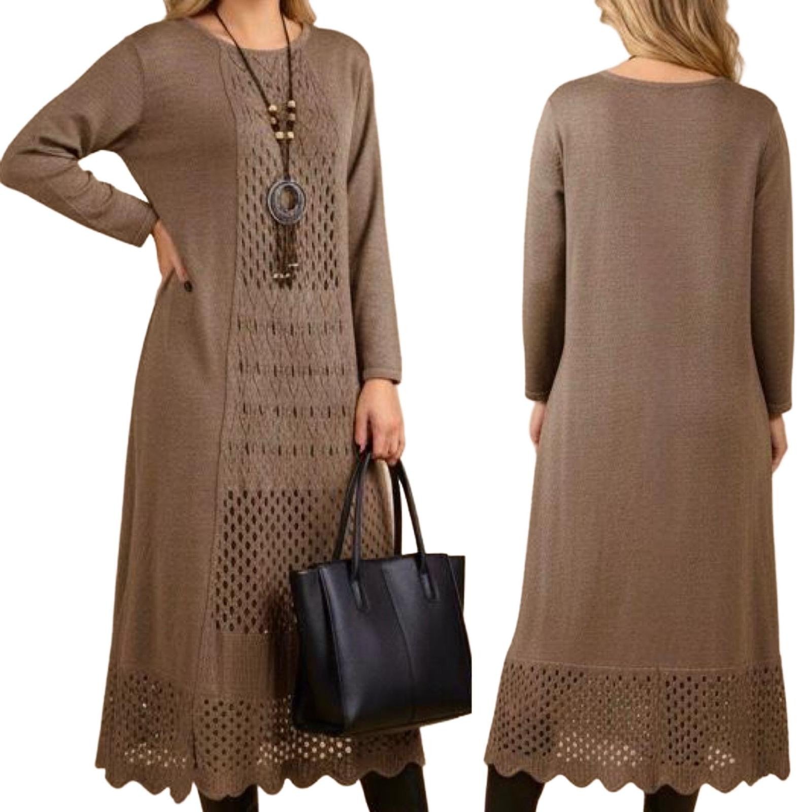 Rochie din tricot maro cu model crosetat - Nicolle 05