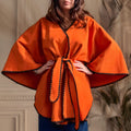 Poncho oversize portocaliu cu cordon si broderie - Ela 08