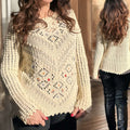 Pulover brodat, crem din tricot si broderie florala - Laura 02