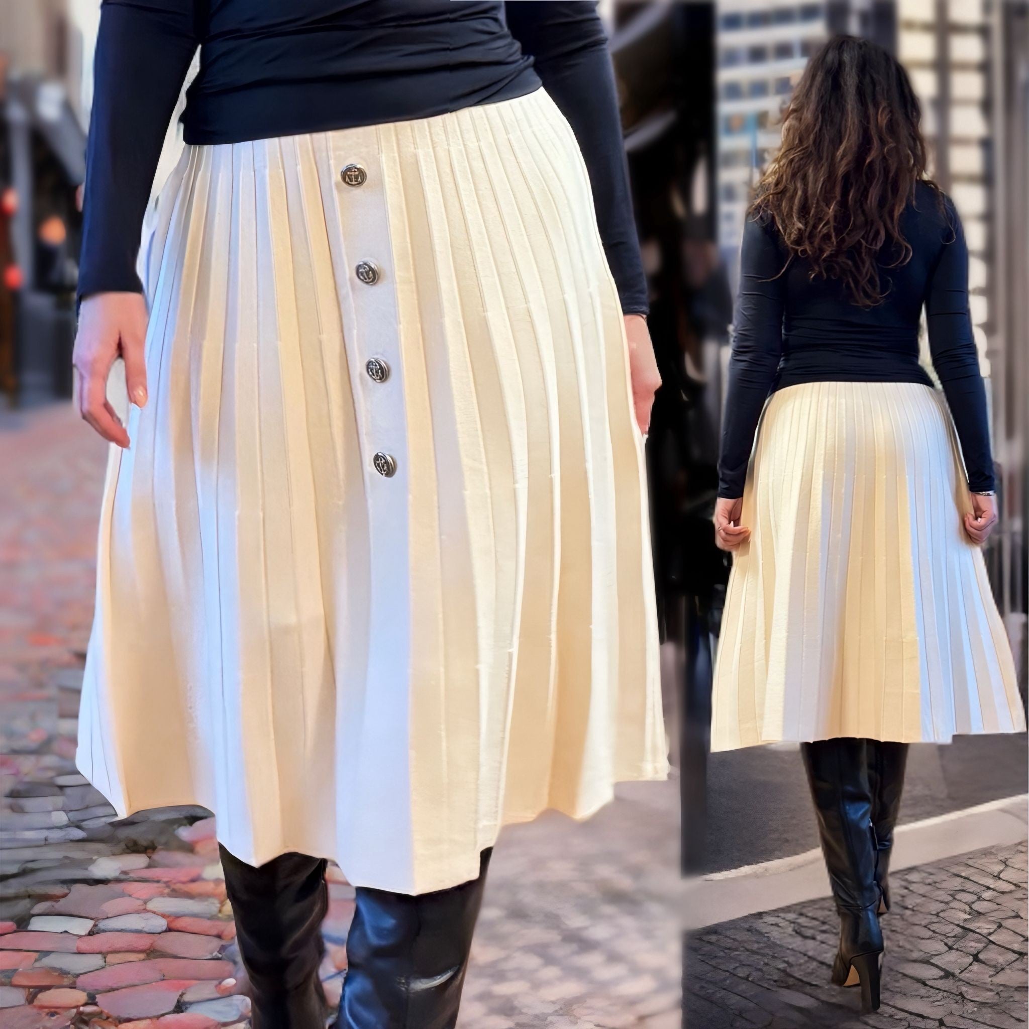 Fusta crem plisata din tricot - Bianca 01