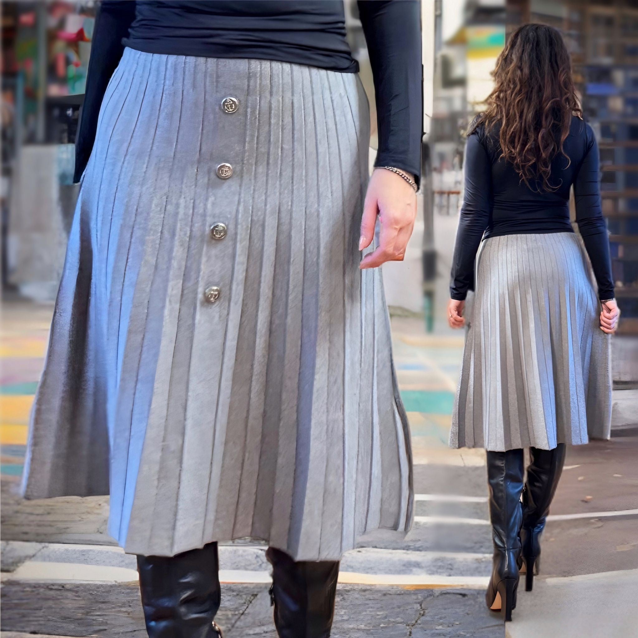 Fusta gri plisata din tricot - Bianca 02