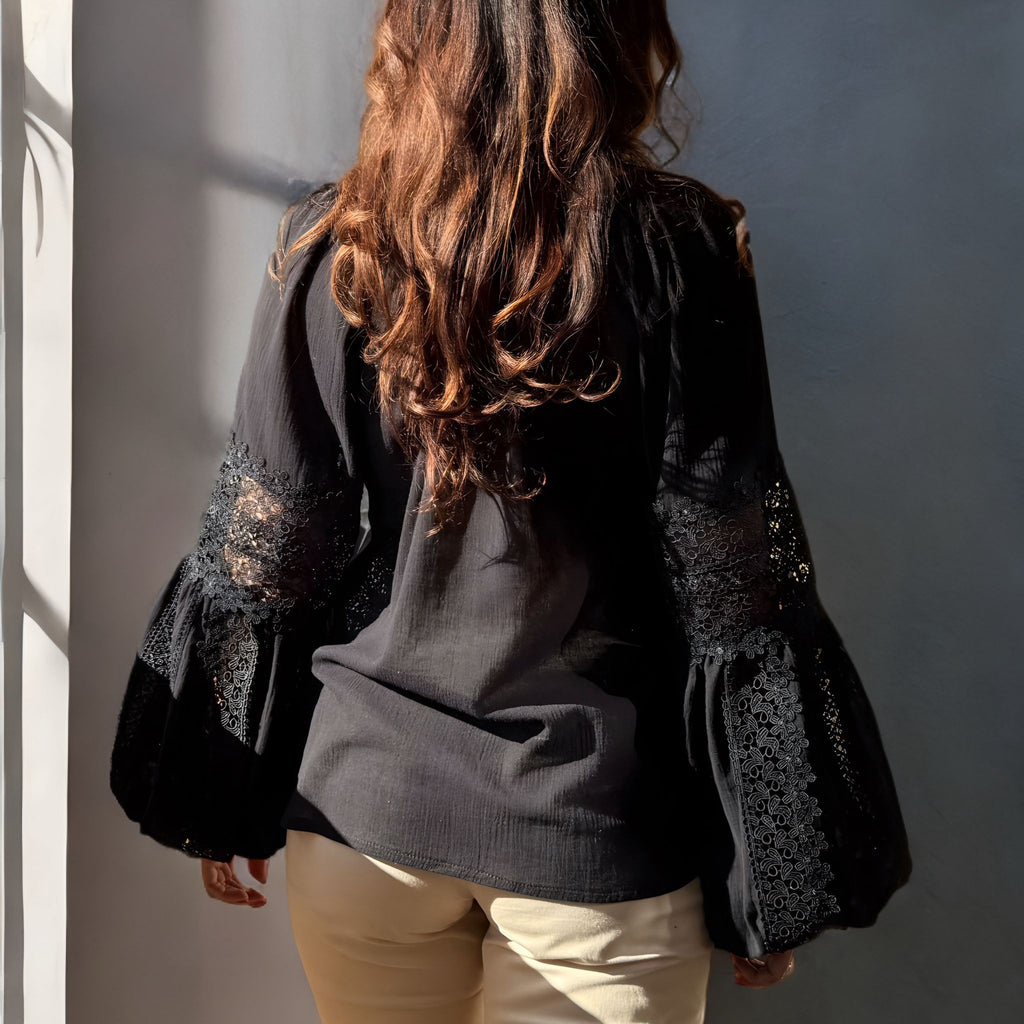 IE Nationala neagra din panza de bumbac cu dantela - Alma 01