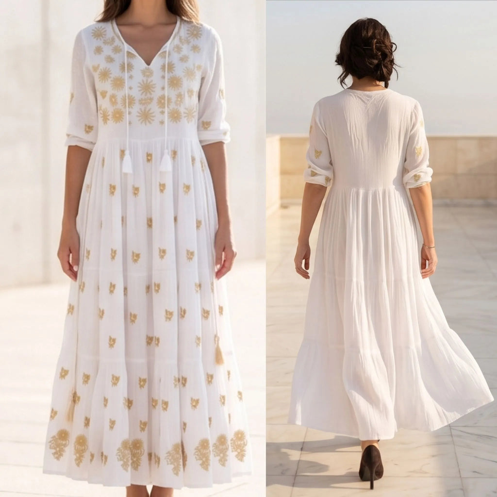 Rochie lunga tip ie traditionala - Ioana alb