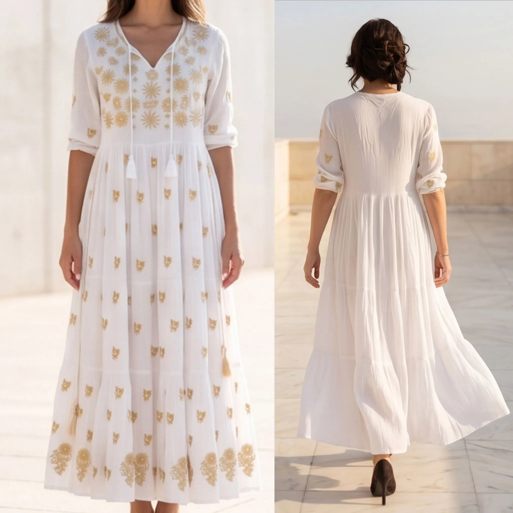 Rochie lunga tip ie traditionala - Ioana alb