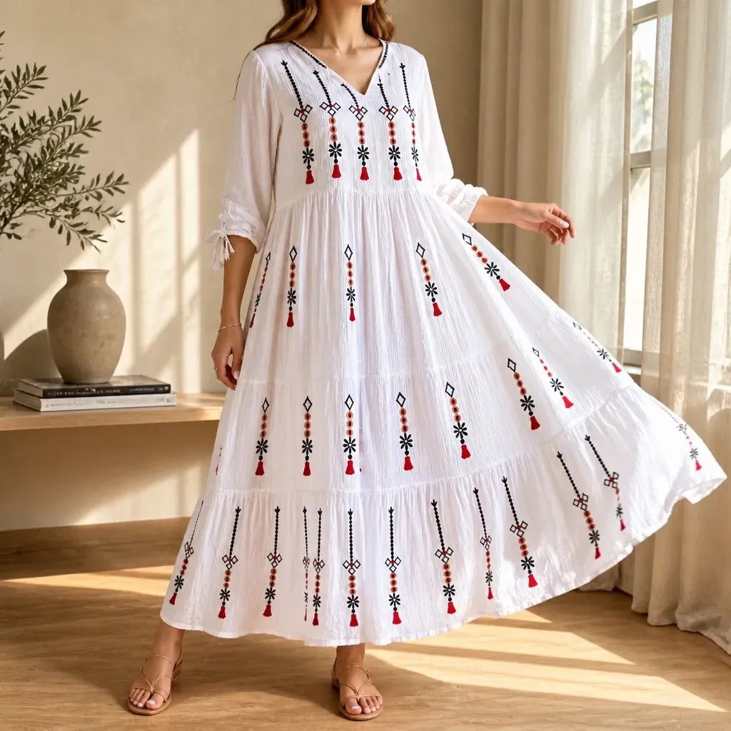 Rochie lunga tip ie traditionala - Valentina alb 02