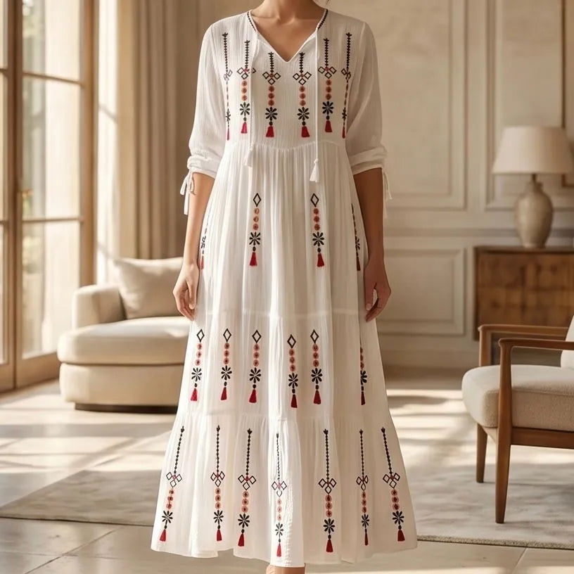 Rochie lunga tip ie traditionala - Valentina alb 02