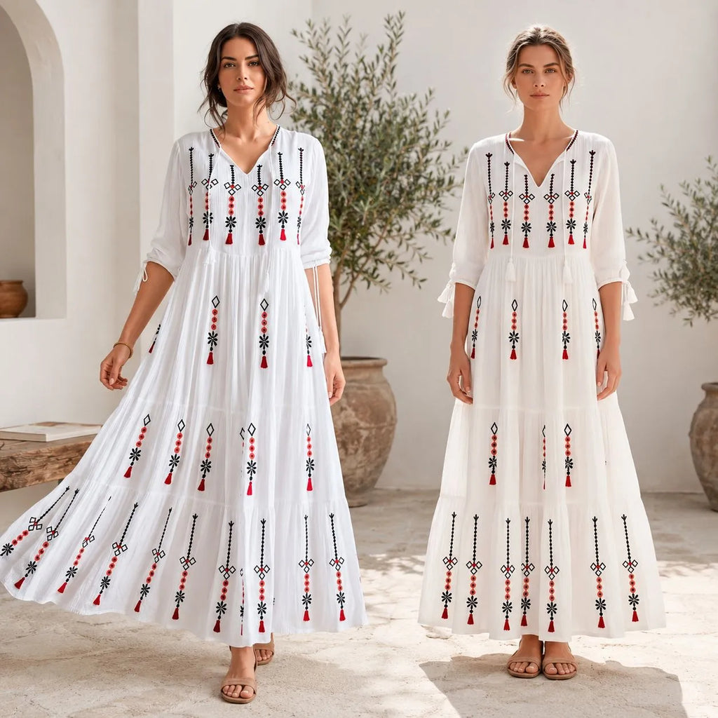 Rochie lunga tip ie traditionala - Valentina alb 02