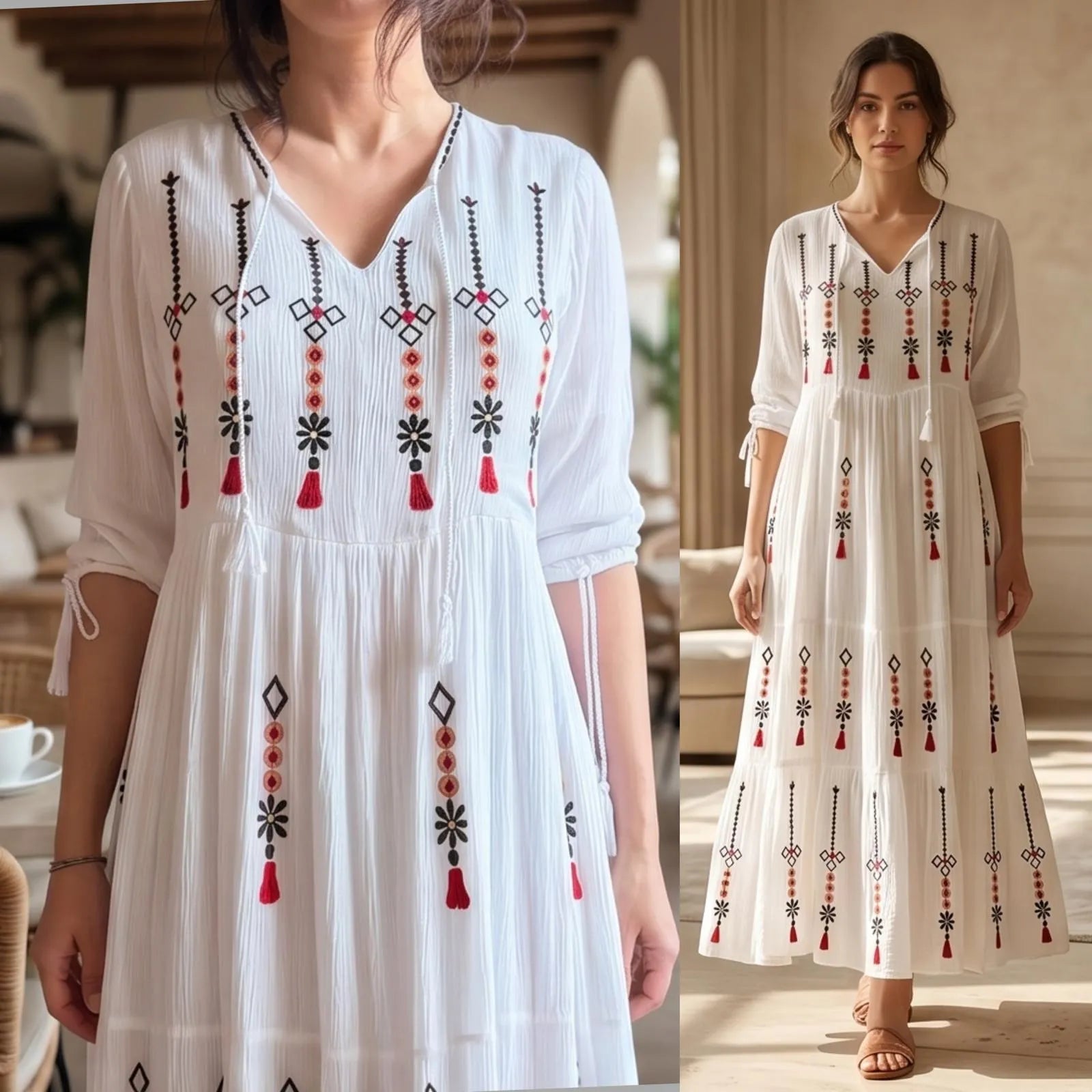 Rochie lunga tip ie traditionala - Valentina alb 02