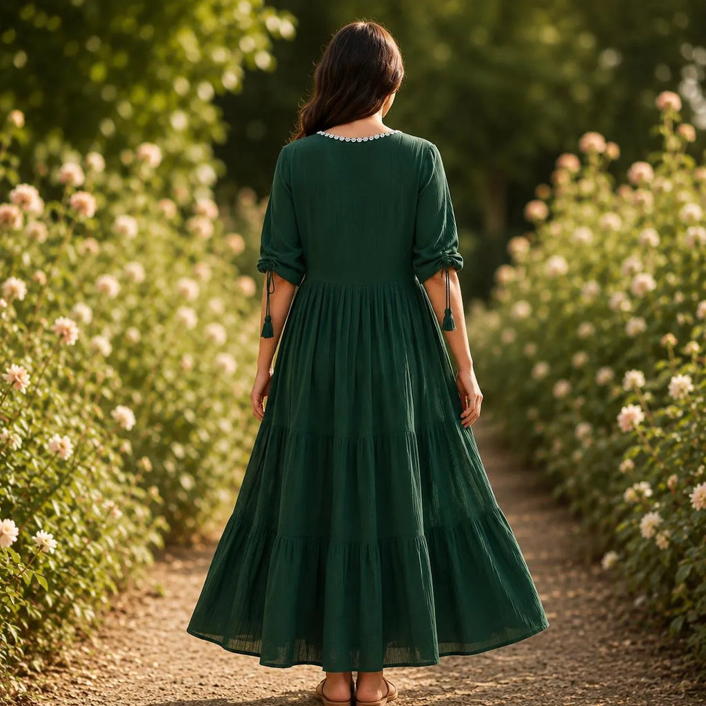 Rochie lunga tip ie traditionala - Valentina verde 01