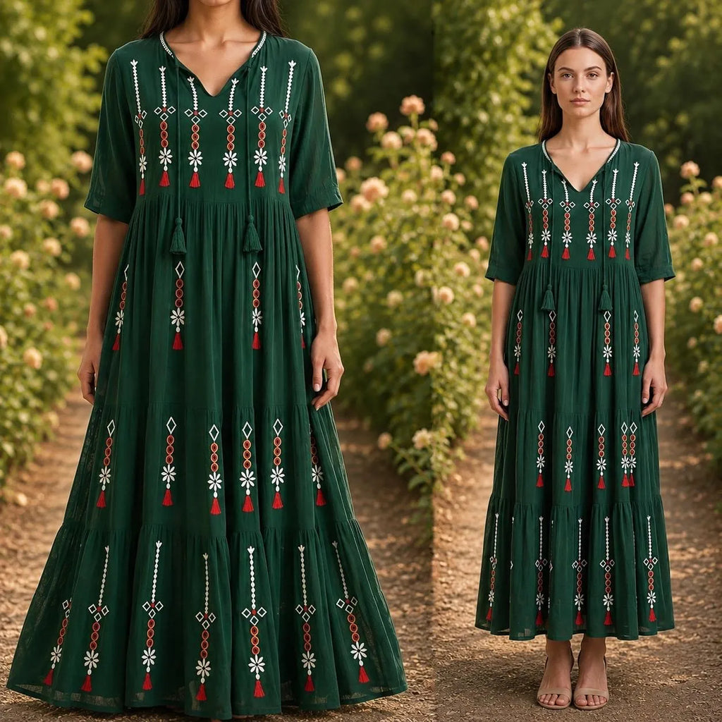 Rochie lunga tip ie traditionala - Valentina verde 01
