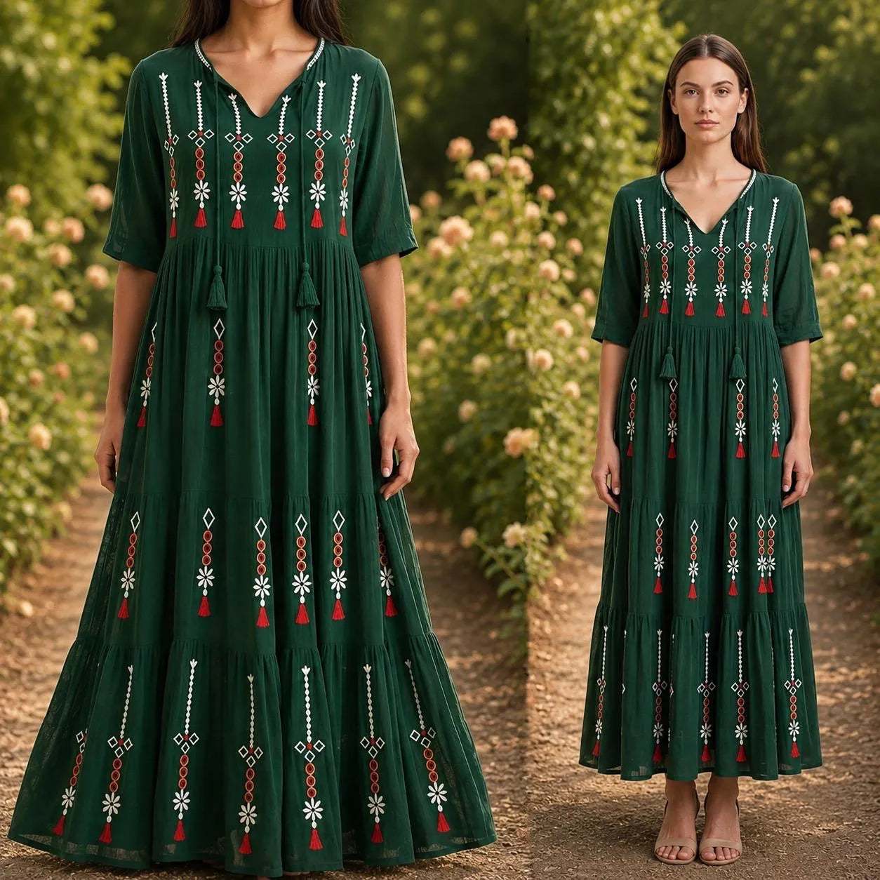 Rochie lunga tip ie traditionala - Valentina verde 01
