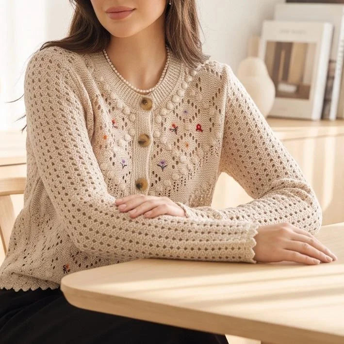 Cardigan brodat bej - Larisa 04